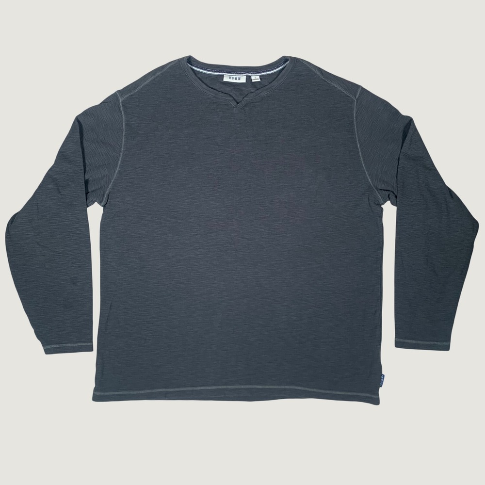 ROWM Slub Knit Notch Neck Shirt Mens Large Gray Excellent Long Sleeve Cotton